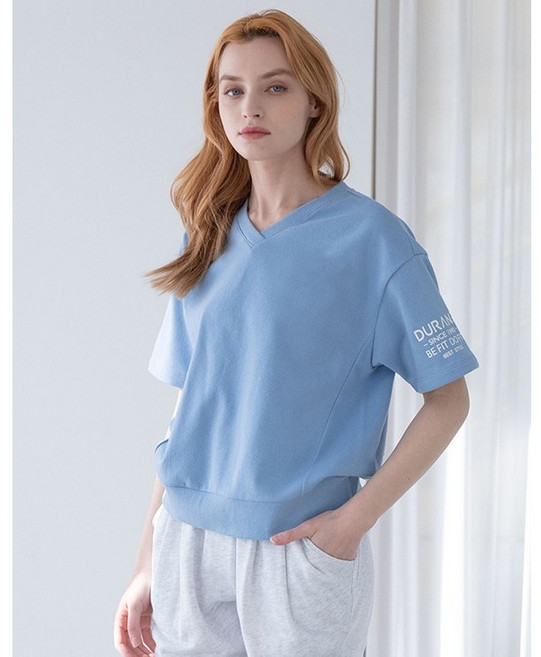 DURAN 뒤란 /여성 오버핏 심플 반소매 티 / 컴피 브이넥 반팔 맨투맨 티셔츠 DTF4S-3068