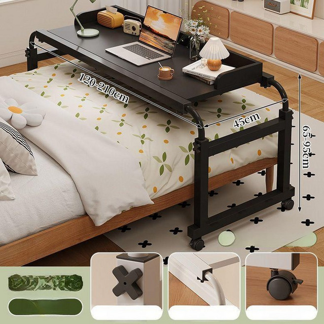 책상 겸용 침대 테이블 이동식 높이 조절 침대 옆 테이블 여자 침실 가정용 게으름뱅이 침대 사무실 컴퓨터, 03 W-BAI-120 45cm