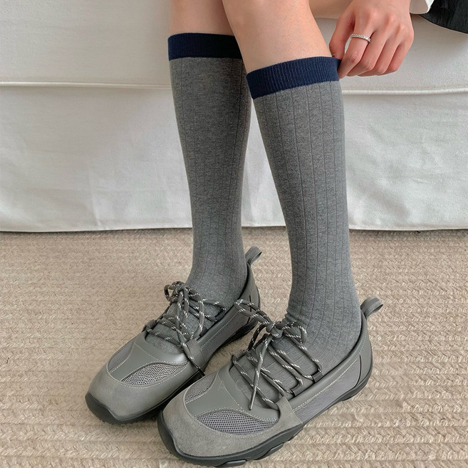 Guokr Store 여성 빈티지 배색 니삭스 캐주얼 베이직 4켤레 세트 사이즈 23-25cm