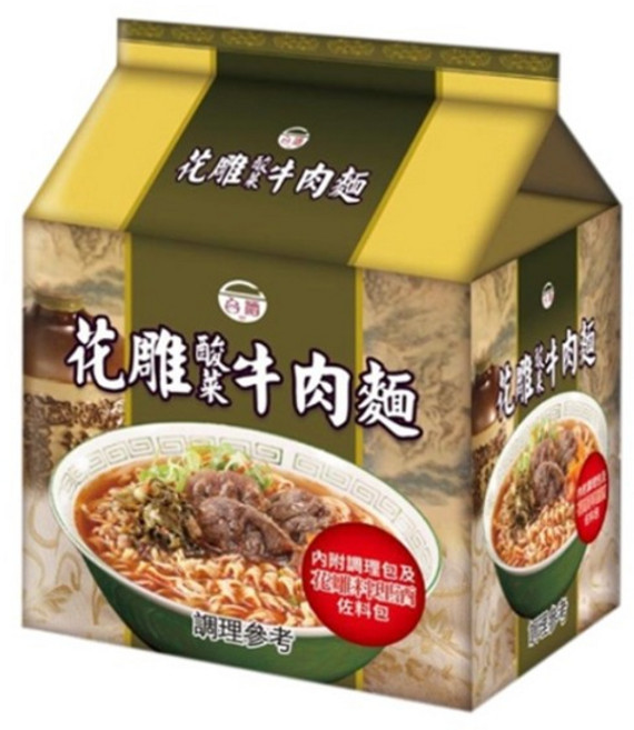 台酒TTL泡麵全系列：花雕雞麵、麻油雞麵、等多種口味, 1個, 花雕酸菜牛肉麵 (3包/袋)