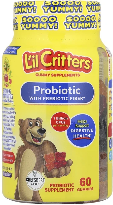 몸관리하세요 겨울입니다 L'il Critters 프로바이오틱 프리바이오틱 섬유소 함유 체리 오렌지 포도 맛 구미젤리 60개(구미젤리당 50억 CFU) 특별관리진행, LilCritters프로바이오틱프리바이오틱섬유소함유체리, 1개, 60정 - 쿠팡