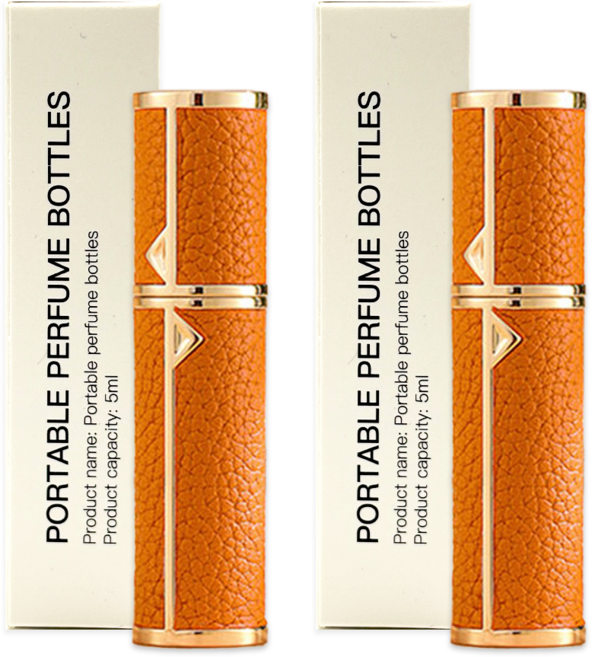 [1+1] 휴대용 향수공병 펌핑 충전 천연가죽 고급 향수 공병 여행 리필 케이스 5ml, 1개, 오렌지+오렌지