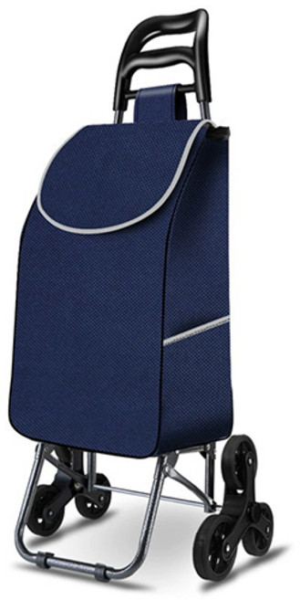 계단오르는 세발 접이식 쇼핑 카트 시장 바구니, (고무휠)네이비, 1개