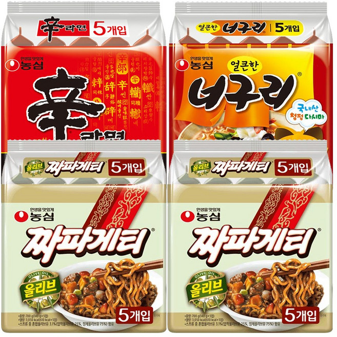 농심 신라면5p + 건면 5p + 너구리 5p + 짜파게티 5p, 1세트