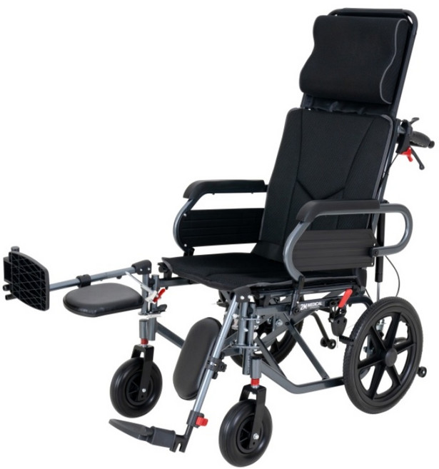 2H메디컬 콤포트 휠체어 - 16kg 초경량 알루미늄 침대형 리클라이너 수동 접이식 거상형 장애인 휠체어, 1개