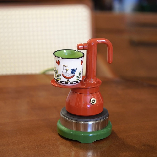 초간편 모카포트 미니멀 간편 레트로 카페 클래식 오브제 캠핑 가정용 진열용 전설의 복원템 커피메이커 커피포트 소형 미니 초소형 집들이 선물 감성, 빨간색