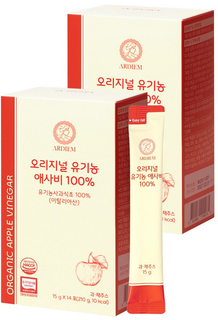 아르디엠 오리지널 유기농 애사비 100% 애플사이다비니거 스틱 14회분, 2개, 210ml