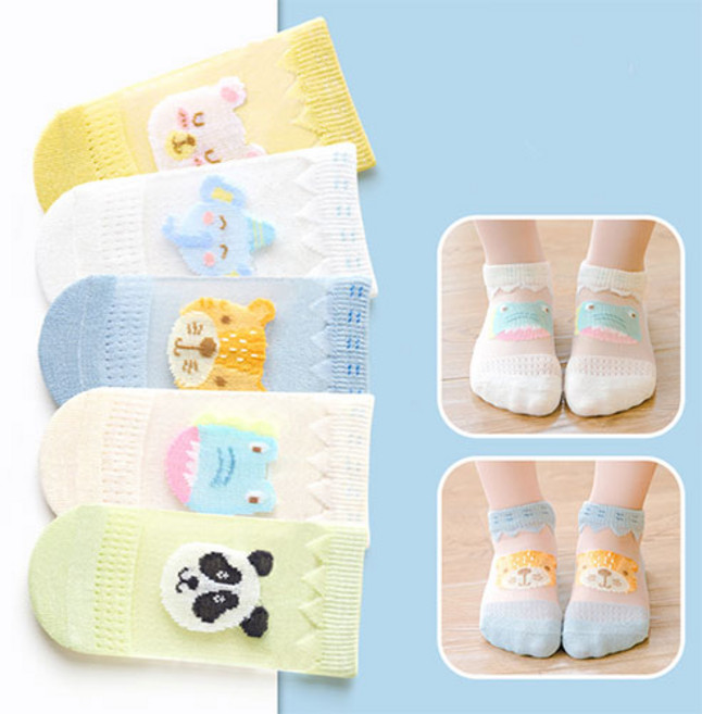 제이셀 M871 아동 여아 시스루 동물왕국 양말 5켤레 세트