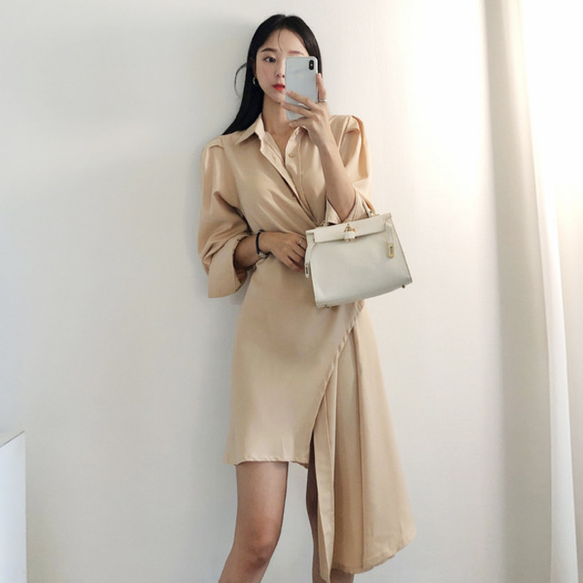 다들탐내는핏 언발 랩스타일 셔츠 원피스