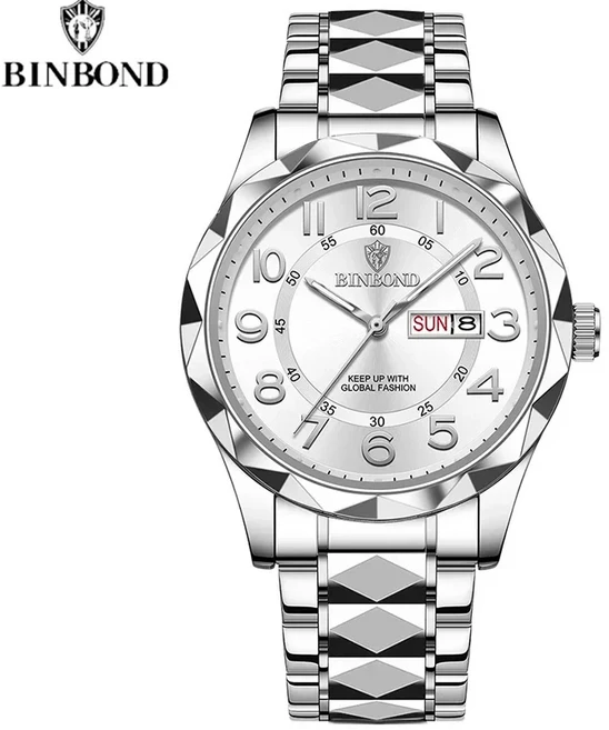 빈 급 용 손목시계 방수 야광 날짜 요일 표시 스테인리스 스틸 쿼츠 reloj