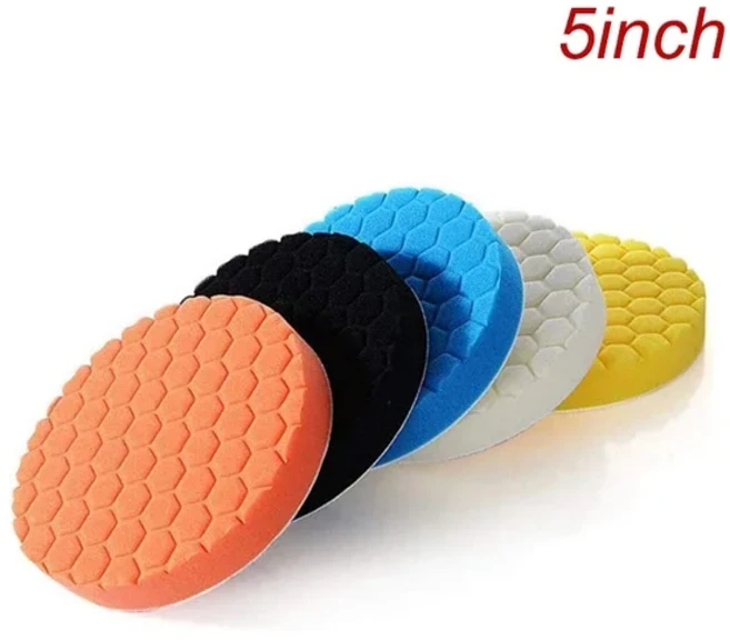 호환 5Pcs 5 인치 (125mm) 연마 패드 키트 폴리 셔 왁싱 패드 버핑 키트 차량 폴리 셔 스폰지 화이트 블루, 01 5inch