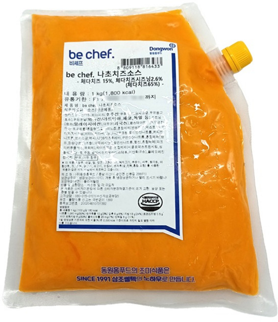 동원홈푸드 비셰프 삼조쎌텍 나초치즈소스 1kg 무료아이스박스 나쵸치즈소스 디핑소스 샐러드 드레싱, 1개