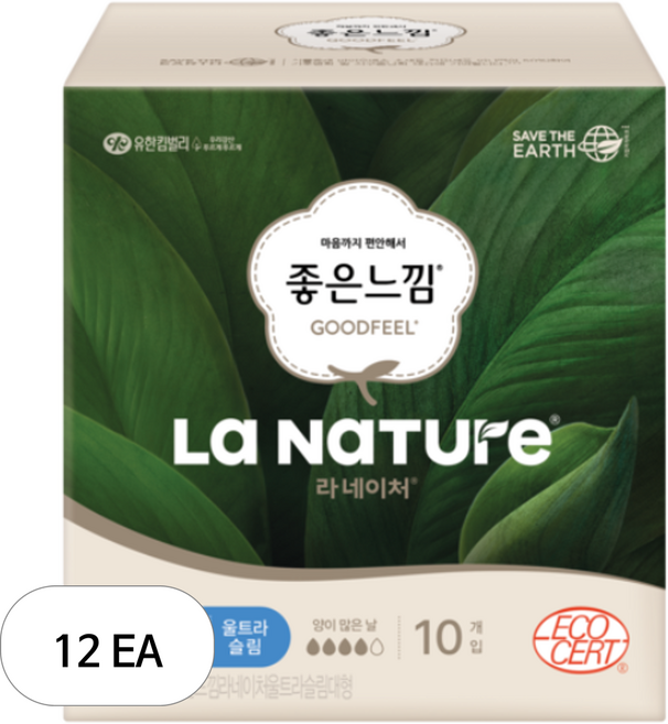라네이처 시그니처 울트라 중형 생리대 날개형, 대형, 10개입, 12개