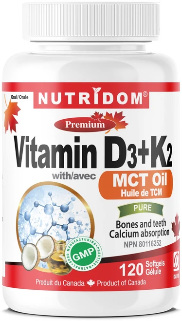 뉴트리돔 비타민 D3 (1000 IU) + K2 (120mcg) MK-7 MCT 오일 함유 캐나다 직구 영양제 카포리아 (120개입 또는 300개입 택일), 1개, 120정 - 쿠팡