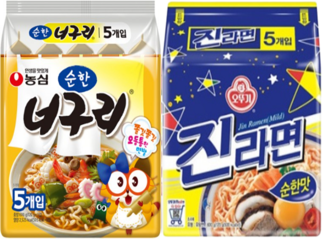 순한라면2종세트 순한너구리5+진라면순한맛5, 1세트
