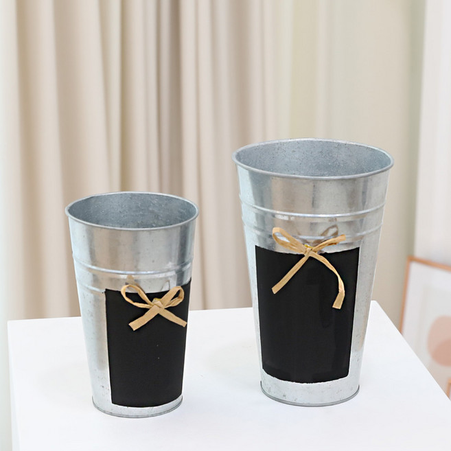 작은화분 양철 양동이 엔틱 베란다 거실 인테리어 빈티지 캔 화분 2size, 단색