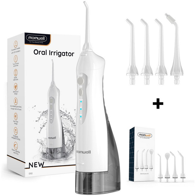 구강 세정기 D52 휴대용 치과 워터 USB 충전식 제트 치아 4 3 가지 모드 세척, 2)White Set, White Set, 1개