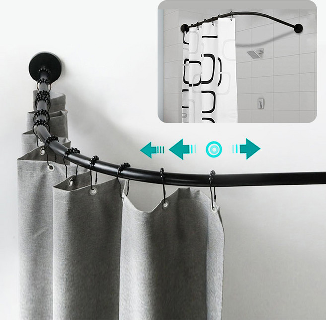 무타공 곡선 커튼봉 커튼레일 세트, B-silver