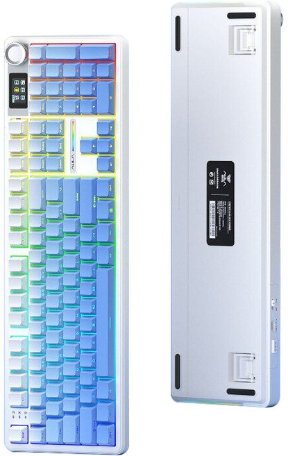 [풍령축]독거미 AULA F108PRO 커스텀 스마트 스크린 3모드 기계식 키보드 멀티 노브 가스켓구조 측면각인 8000mAh, 제조사축, 풍령축/블루그라데이션, 풍령축-아이스블루 그라데이션