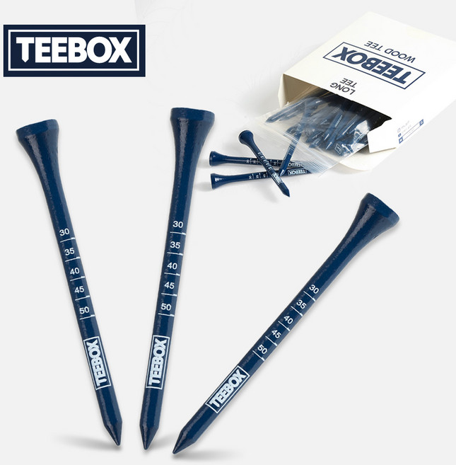TEEBOX 부러지지않는 나무 골프티 82mm 롱티 눈금 표시 높이 조절 대나무 30개입, 네이비, 30개