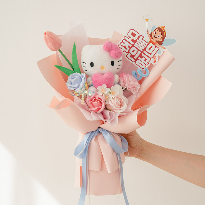라솔트 산리오 토퍼 인형꽃다발+쇼핑백, 헬로키티, 오늘의 주인공, 1개
