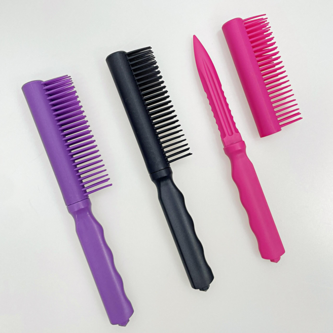 여성 호신용품 여자 호신용 빗 미니 휴대용, 헤어나이프, 블랙, 1개