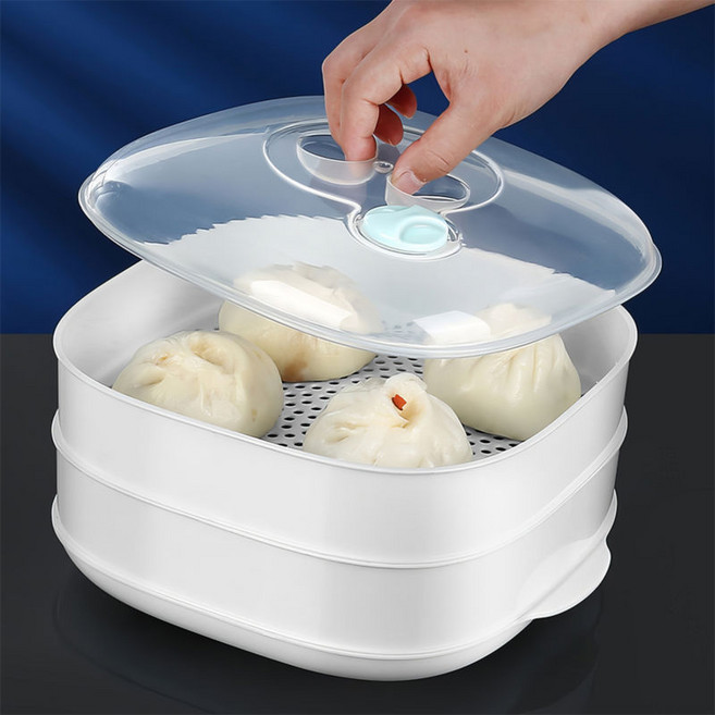 간편 전자레인지 스팀 찜냄비 2단 흰색 대형 25cmx22cm N611, 단품, 1개