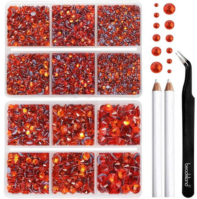 Beadsland(비즈랜드)핫픽스 라인석 옷 공예용 라인석 펜슬과 핀셋이 포함된 6가지 사이즈 혼합 키트, 6080개, 히아신스