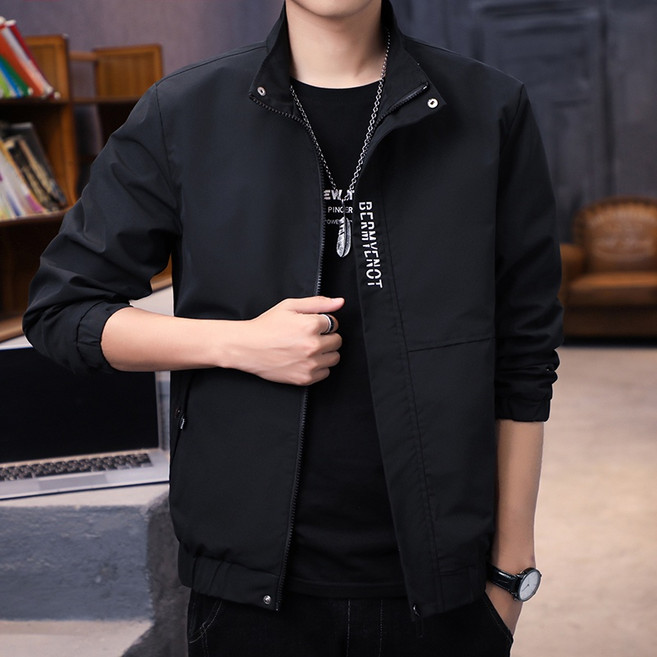 M-5XL大尺碼字母教練外套 - 秋冬新款男士寬鬆立領棒球夾克