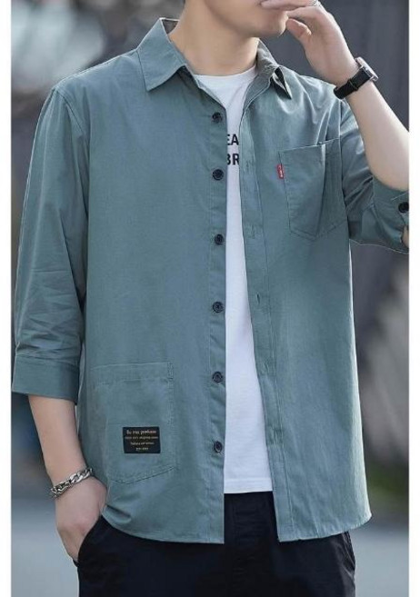 男士七分袖襯衫 抗皺免燙 韓版學院風寬鬆休閒襯衣