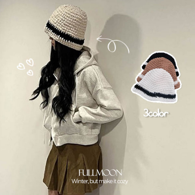 [겨울모자] 얼굴소멸핏 힙한 니트 모자 / 라인니트벙거지