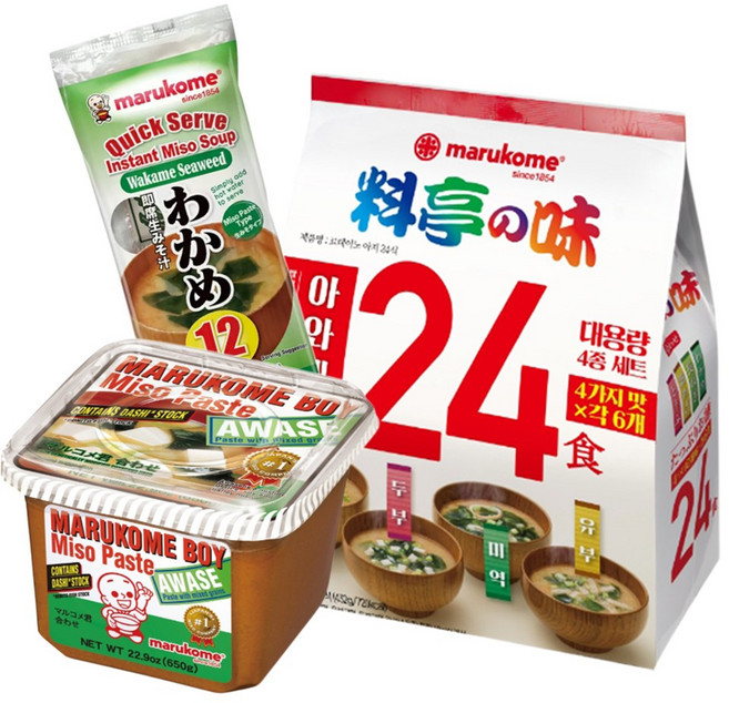 마루코메 미소국 3종 세트 (료테이노아지 24식 + 와카메 12식 + 쿤 아와세 650g) 일본 미소된장, 650g