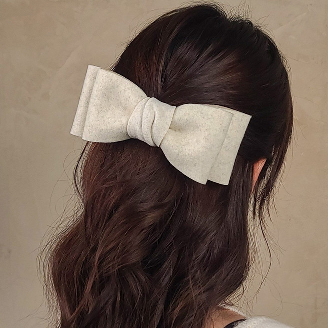 초콜리트쥬얼리 미트 7컬러 포근 모직 멜란지 포인트 반머리 왕 리본 자동 헤어핀