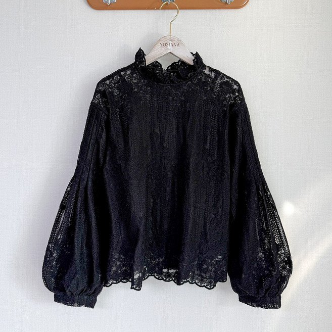 요시아나 [당일발송] 로엘라 시스루 레이스 자수 벌룬소매 블라우스 2컬러