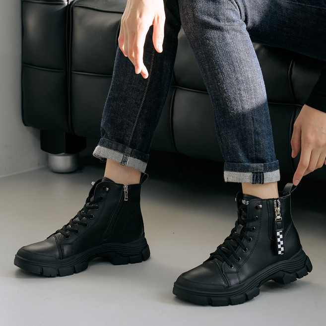 에스유니 세련된 디자인 여성 키높이 스판 밴딩끈 하이탑 스니커즈 워커