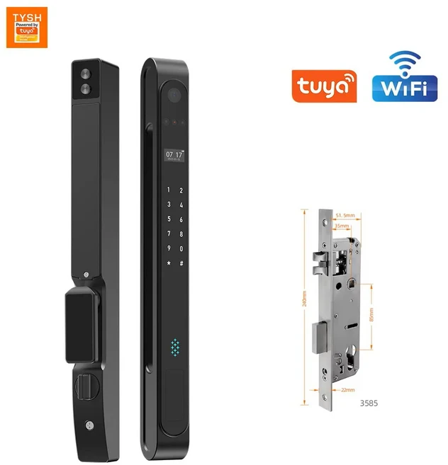 TYSH 투야 알루미늄 슬라이딩 도어락 스마트 3D 얼굴인식 잠금 해제 IP68 방수 비밀번호 전자키 IC, 01 TUYA WIFI Lock Body