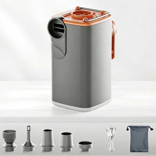 사시한사 무선 휴대용 에어펌프 LED 조명 진공 압축 공기주입기 캠핑용 튜브 바람 주입기 방수, 1개, 회색