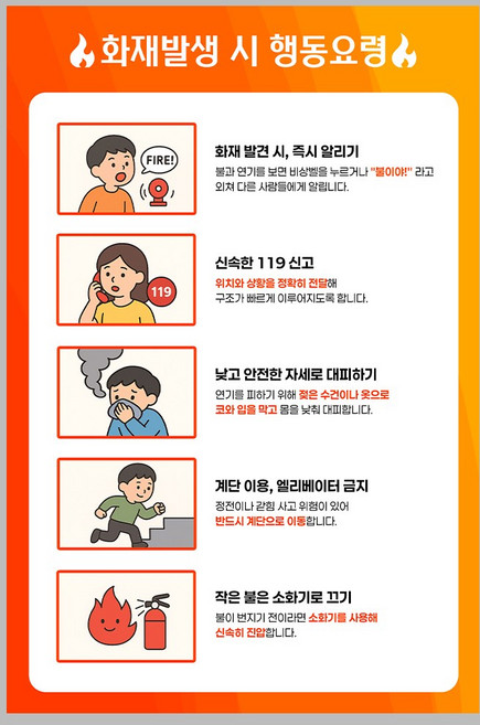 화재 대피요령 안내판 소방 화재대응 재난 표지판 안전 붙이는, 1개, 200X300_세로형_002
