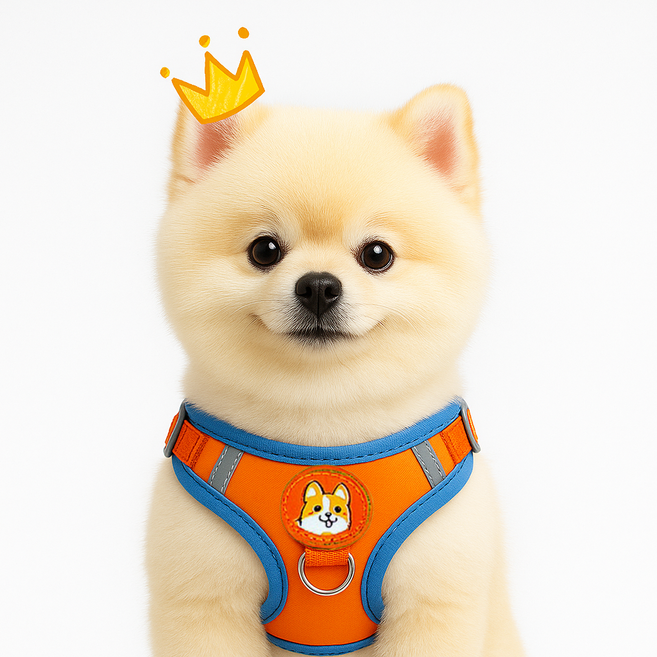 바론 강아지 하네스 리드줄 세트, 주황