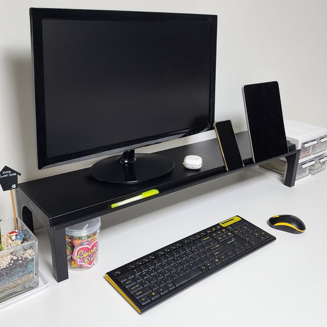 비오니 모니터 받침대 듀얼 컴퓨터 다용도 높은선반 거치대, 화이트(가로600_높이15)