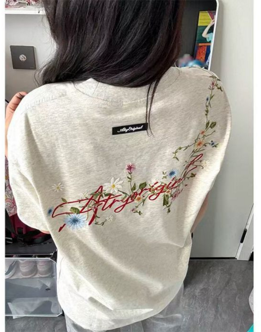 Amy Original 刺繡Logo寬鬆短袖T恤 男女情侶美式潮流
