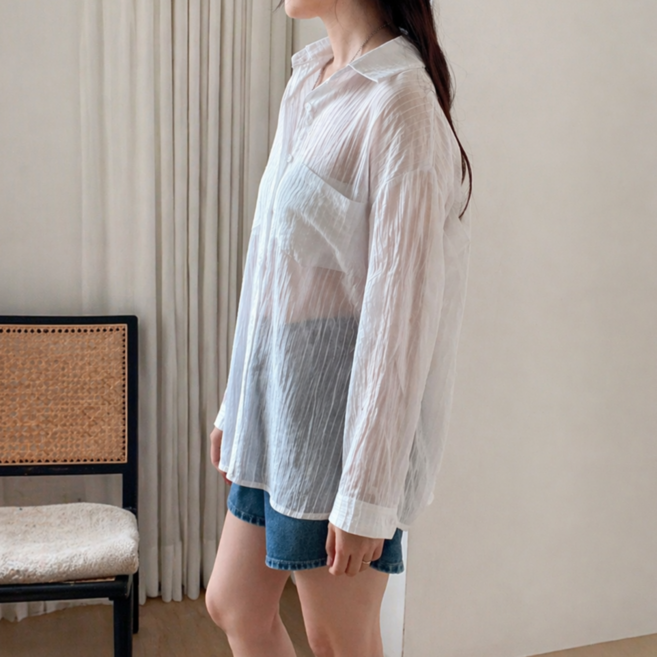 모던스튜디오 여성 여리핏 스트라이프 셔츠 체형커버 오버핏 빅사이즈 여름 남방