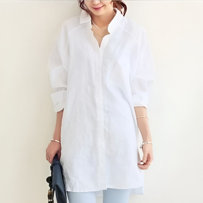 여자 롱셔츠 루즈핏 셔츠형 남방 면100 뒷단추 간절기 데일리룩 2컬러