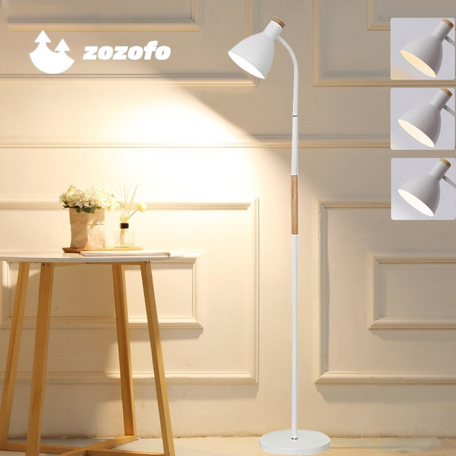 ZOZOFO 스프링 플로어 높낮이 조절 장스탠드 나팔 플로어 장스탠드 인테리어조명 거실 장스탠드 LED 전구포함, 3색 밝기 조절(신상 등구슬), 화이트