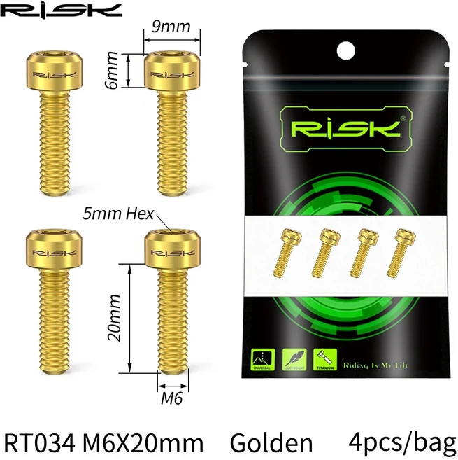 Risk 자전거 디스크 브레이크 캘리퍼 볼트 티타늄 합금 M6x16/18/20mm 나사 고정 MTB 로드, 07 RT034  GD