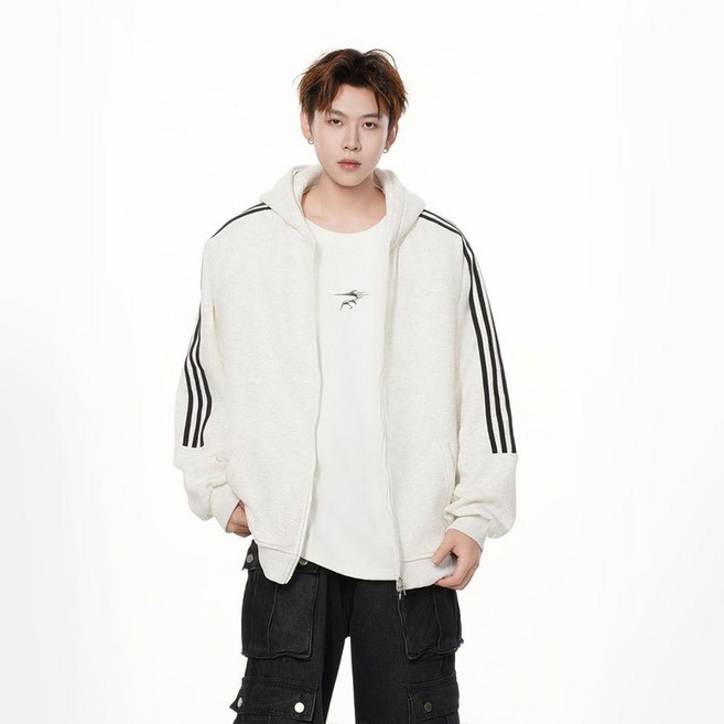 LY STORE 男女情侶款 華棉刷毛連帽開衫外套 寬鬆休閒運動夾克