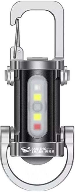 多功能鑰匙扣燈 迷你手電筒 COB口袋燈 隨身燈 露營燈 應急燈 維修燈, 1個, 【黑】微笑鯊 TIP-157, 黑