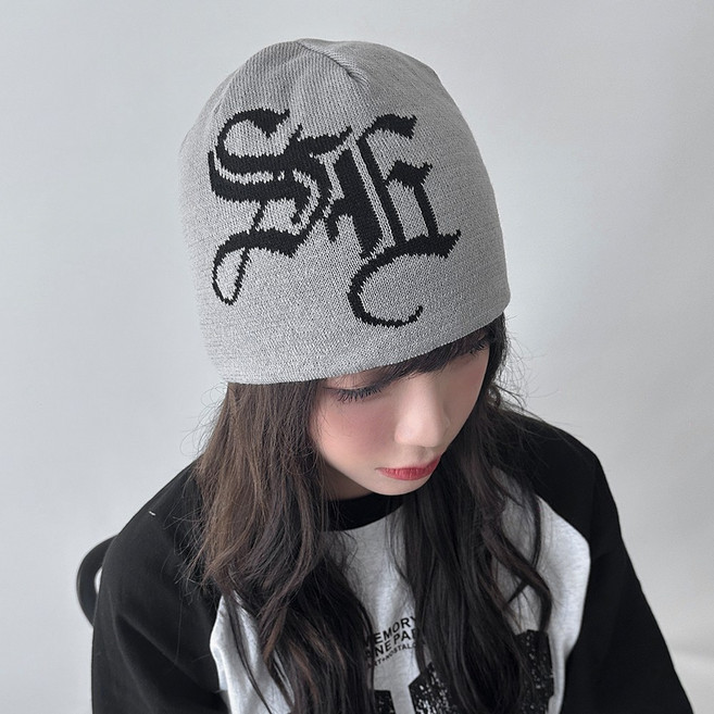 레터 로고 자가드 니트 비니 봄 여름 남자여자 공용