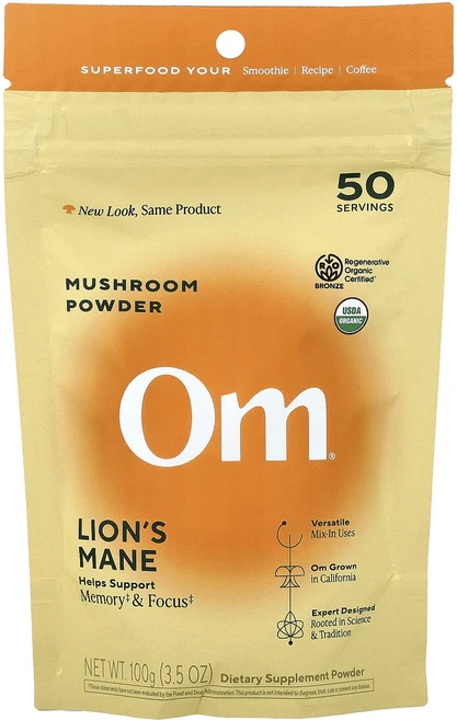 옴머쉬룸스 노루궁뎅이버섯 100% 버섯 분말 100g(3.5oz), 4개 - 쿠팡