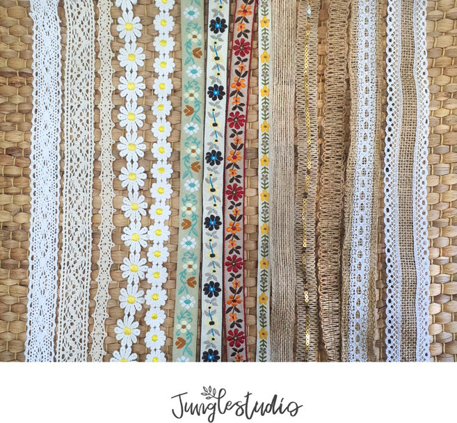 리본 끈 모음(레이스 자수 황마 체크)/마스크스트랩 줄 쪽쪽이클립 만들기 마크라메 재료, 면레이스_1.백색(폭2.5cm), 1개